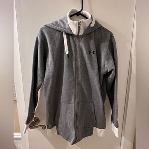 Under Armour Gray and White Full-Zip Hoodie